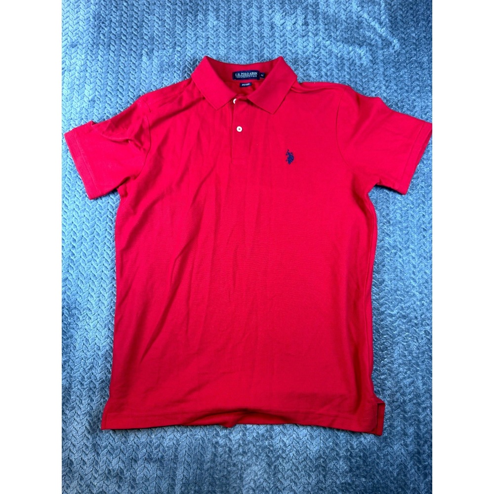 US Polo Assn Mens Medium Red Performance Pique Polo Shirt Golf Tennis 5311